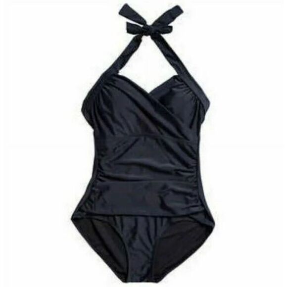 Cyn & Luca NWT Black Halter Ruched One Piece Swimsuit Sz XXL - Picture 1 of 5